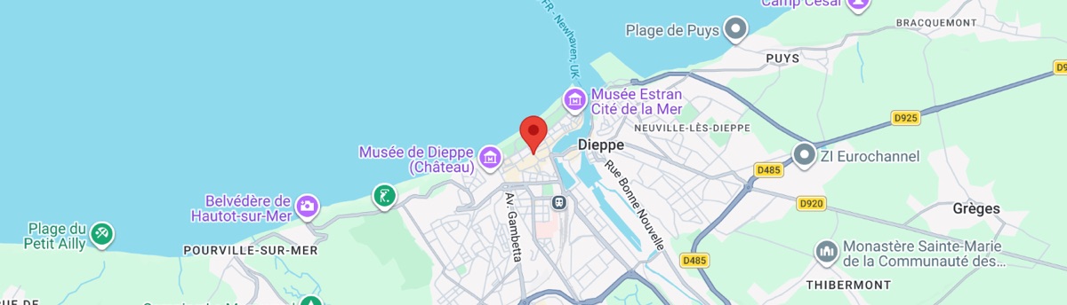 Plan de Dieppe : La Cantina se trouve 6 rue Gustave Rouland, près du front de mer